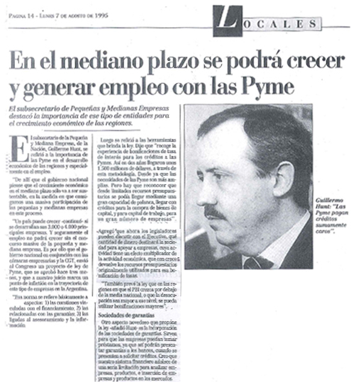 Guillermo Hunt - Diario Los Andes, Lunes 7 de Agosto de 1995